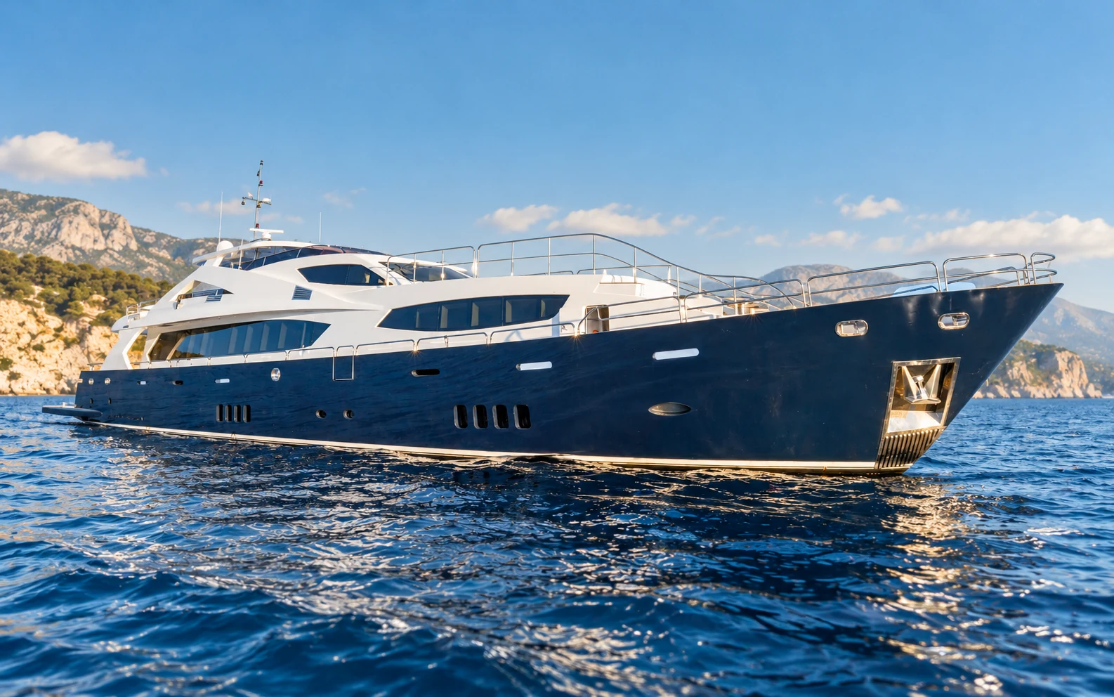 SMYRNA as launched in 2012, seen in profile at anchor